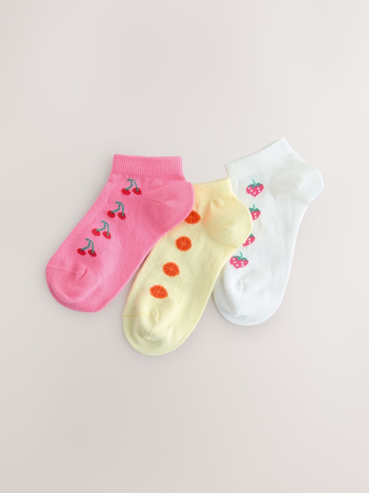 White, Pink and Yellow 3 Pack Cotton Rich Fruit Trainer Socks - Image 1 of 3