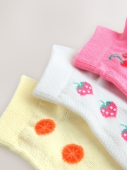 White, Pink and Yellow 3 Pack Cotton Rich Fruit Trainer Socks - Image 2 of 3