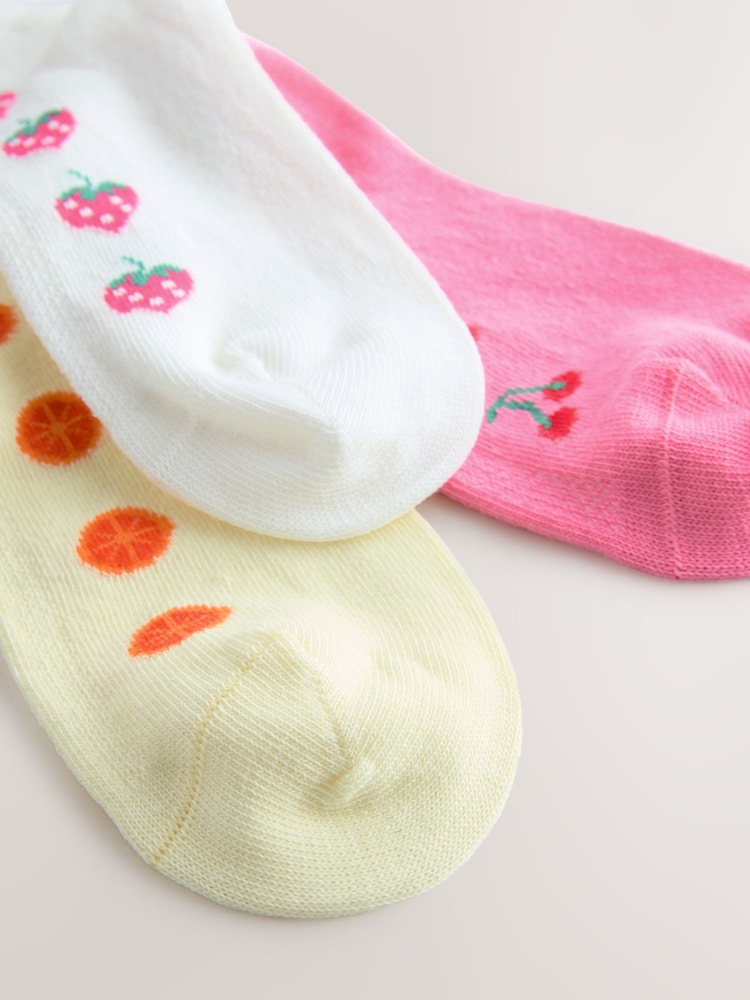 White, Pink and Yellow 3 Pack Cotton Rich Fruit Trainer Socks - Image 3 of 3