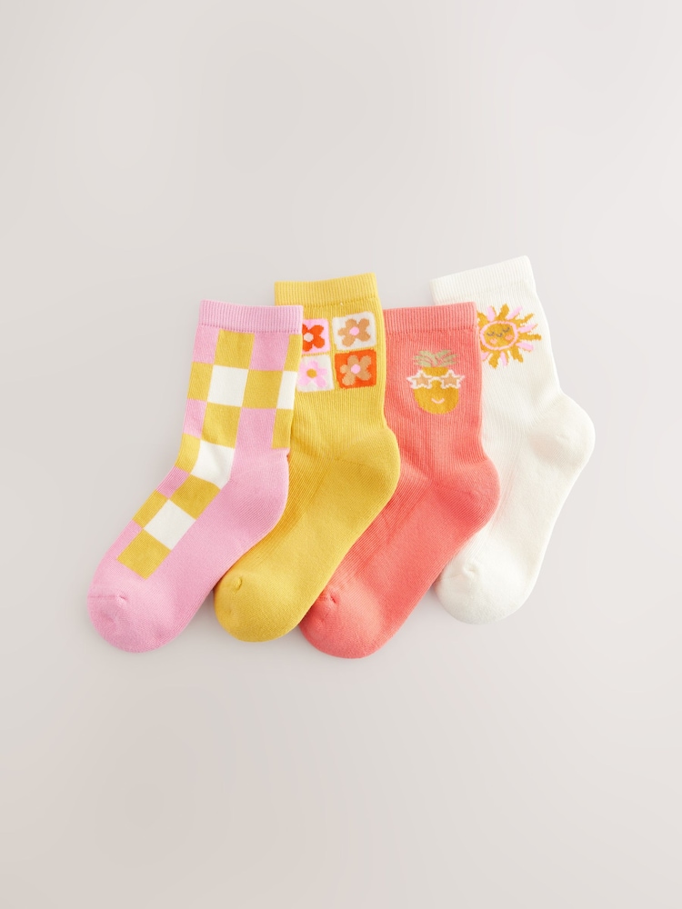 Pink/Yellow Cotton Rich Ankle Socks 4 Pack - Image 1 of 3