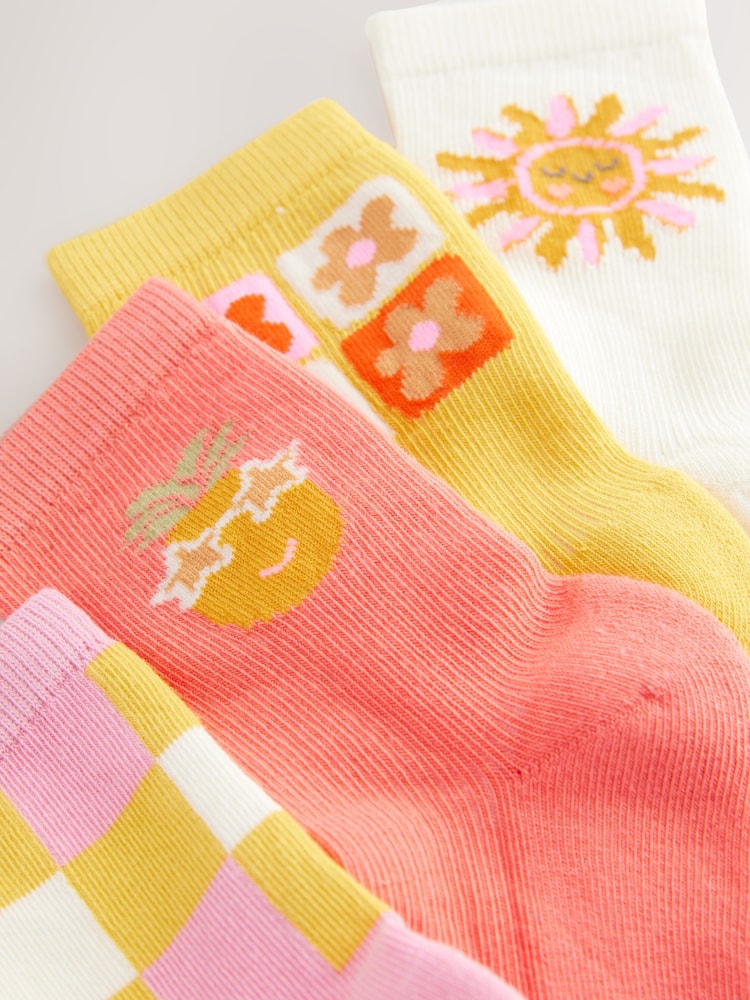 Pink/Yellow Cotton Rich Ankle Socks 4 Pack - Image 2 of 3