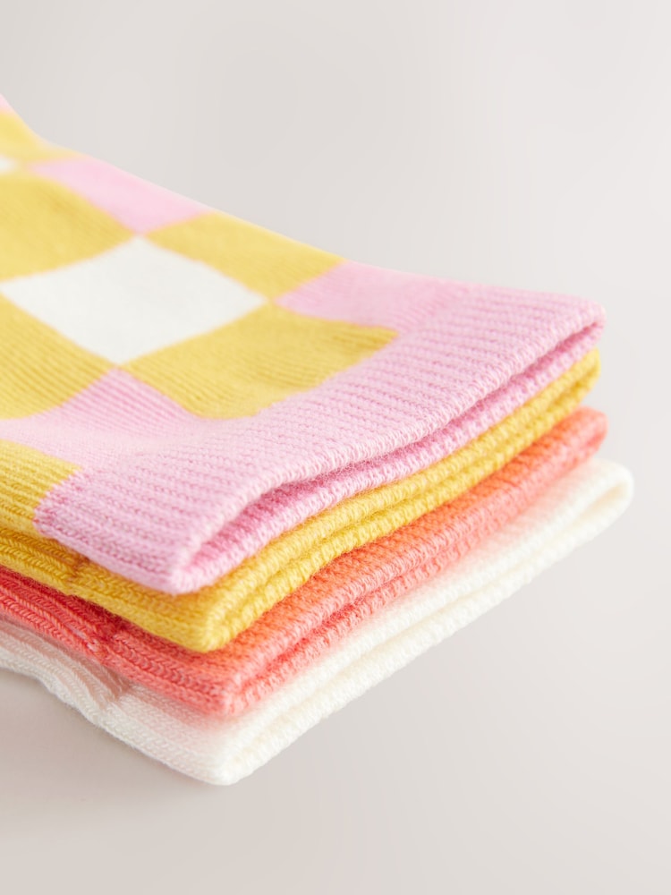 Pink/Yellow Cotton Rich Ankle Socks 4 Pack - Image 3 of 3