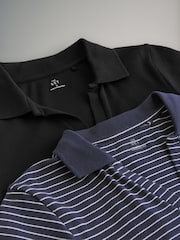 The Set Navy/Neutral Navy Stripe 2 Pack Ribbed Polo Neck Short Sleeved Midi Dress - Image 2 of 3