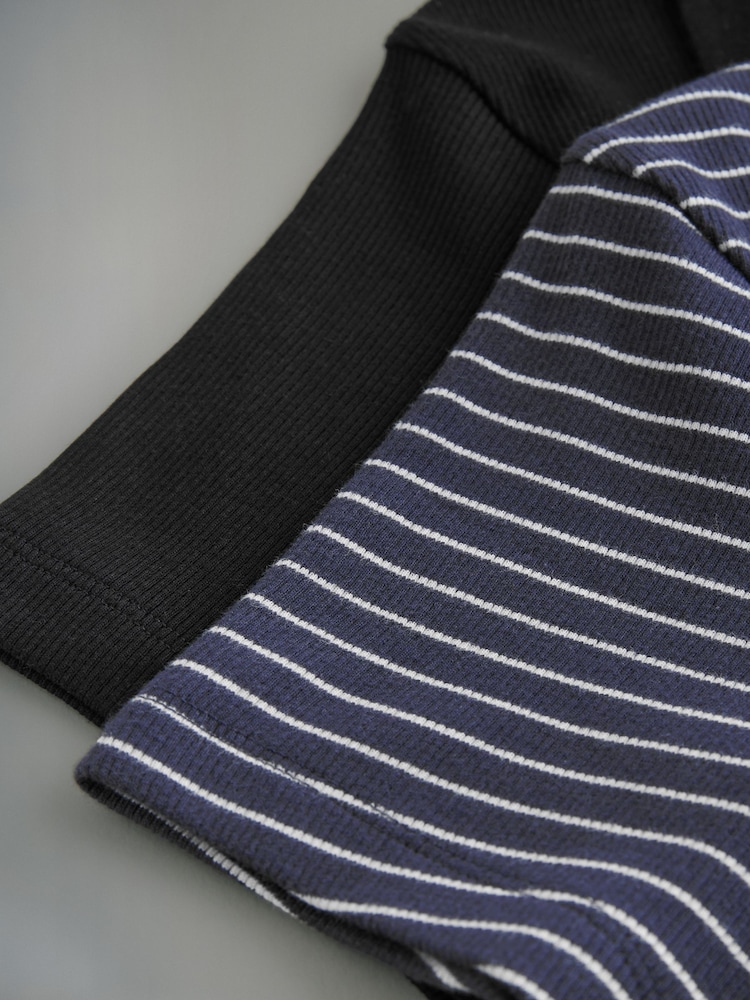 The Set Navy/Neutral Navy Stripe 2 Pack Ribbed Polo Neck Short Sleeved Midi Dress - Image 3 of 3