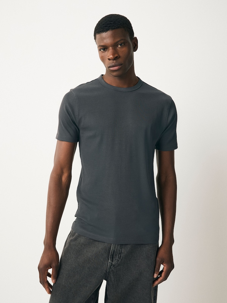 Gris - Ribbed Short Sleeve Crew T-Shirt - Imagen 1 de 7 Gris - Ribbed Short Sleeve Crew T-Shirt - Imagen 1 de 7