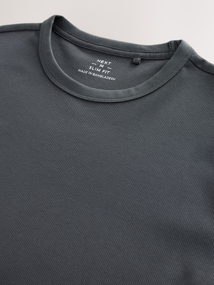Gris - Ribbed Short Sleeve Crew T-Shirt - Imagen 7 de 7 Gris - Ribbed Short Sleeve Crew T-Shirt - Imagen 7 de 7