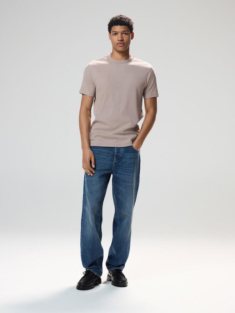 Песочно-бежевый - Ribbed Short Sleeve Crew T-Shirt - Image 2 of 8