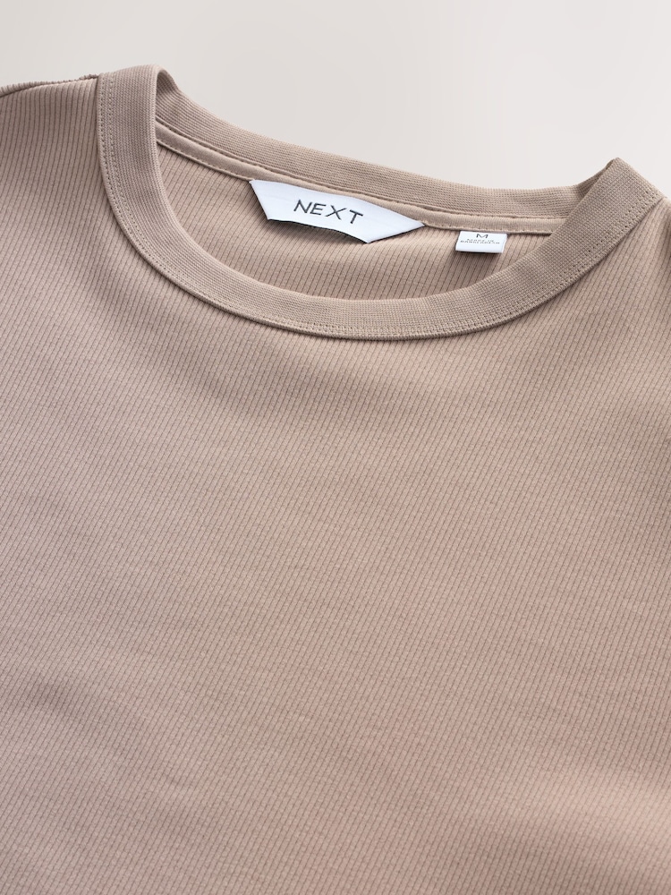 Песочно-бежевый - Ribbed Short Sleeve Crew T-Shirt - Image 8 of 8