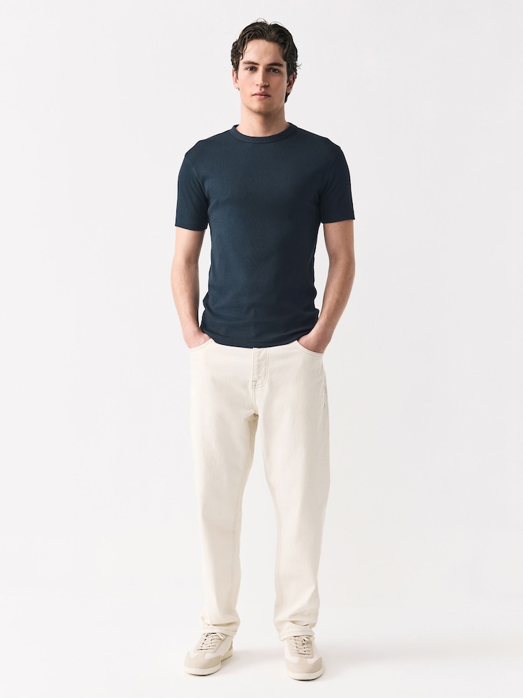 Azul marino - Ribbed Short Sleeve Crew T-Shirt - Imagen 1 de 7 Azul marino - Ribbed Short Sleeve Crew T-Shirt - Imagen 1 de 7