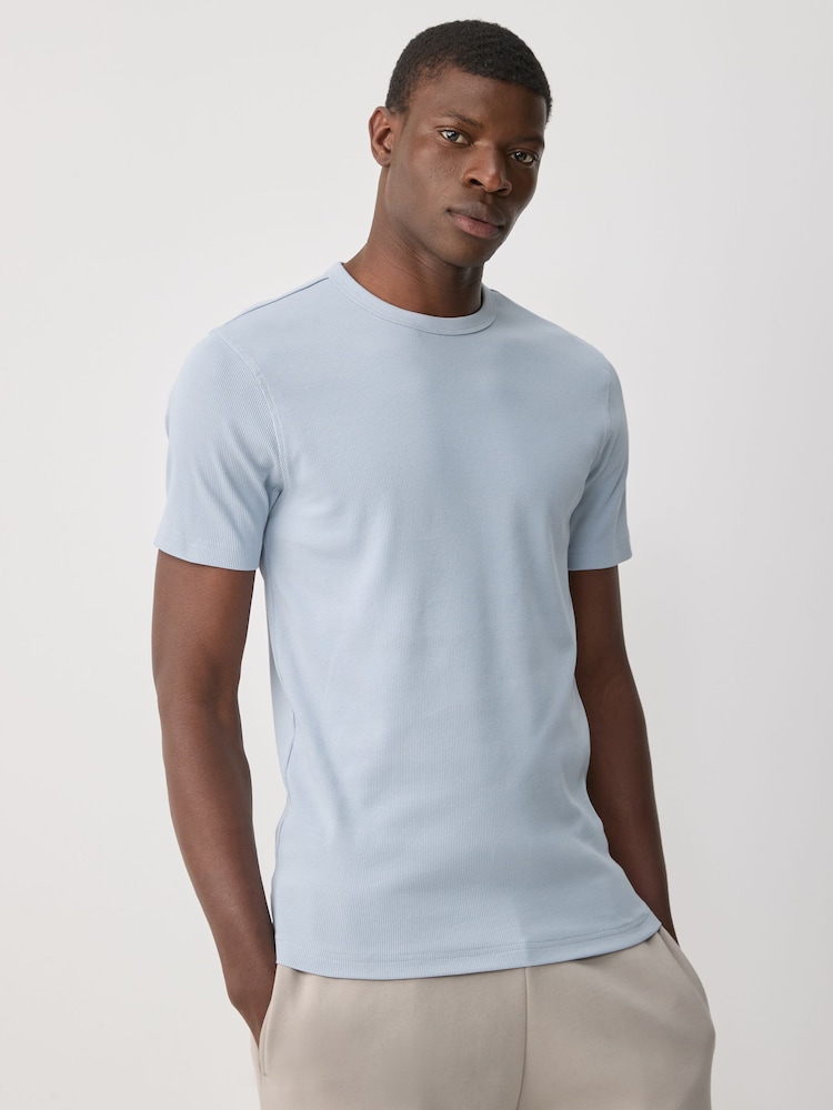 Голубой - Ribbed Short Sleeve Crew T-Shirt - Image 1 of 7