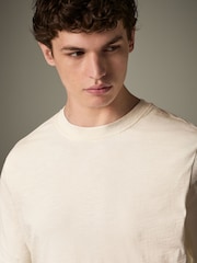 Ecru 100% Cotton Short Sleeve Slub T-Shirt - Image 1 of 4