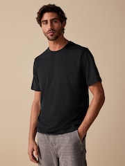 Black 100% Cotton Short Sleeve Slub T-Shirt - Image 1 of 8