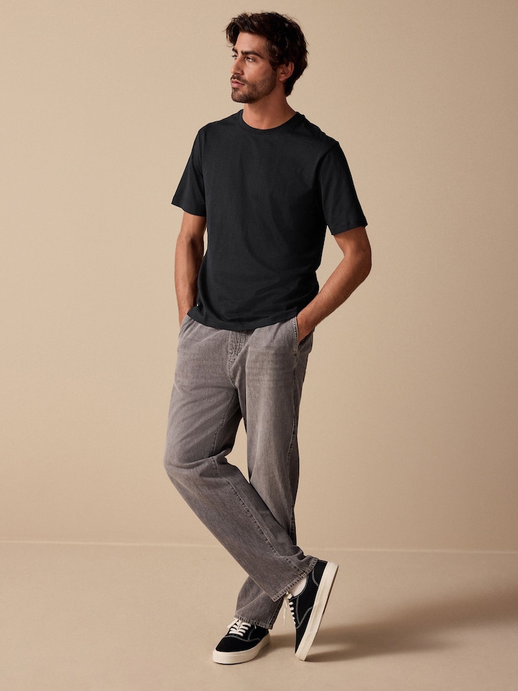 Black 100% Cotton Short Sleeve Slub T-Shirt - Image 2 of 8