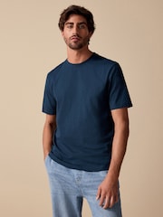 Navy Blue 100% Cotton Short Sleeve Slub T-Shirt - Image 1 of 8