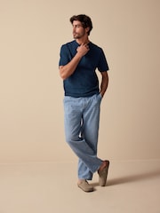 Navy Blue 100% Cotton Short Sleeve Slub T-Shirt - Image 2 of 8