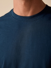 Navy Blue 100% Cotton Short Sleeve Slub T-Shirt - Image 4 of 8