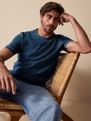 Navy Blue 100% Cotton Short Sleeve Slub T-Shirt - Image 5 of 8