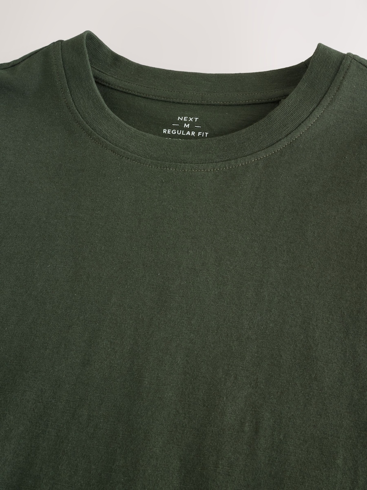 Khaki Green 100% Cotton Short Sleeve Slub T-Shirt - Image 7 of 7 Khaki Green 100% Cotton Short Sleeve Slub T-Shirt - Image 7 of 7