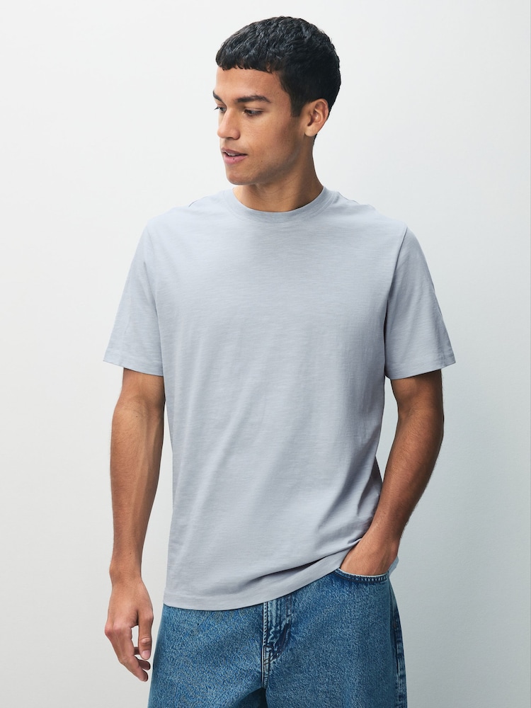 Blue 100% Cotton Short Sleeve Slub T-Shirt - Image 1 of 7 Blue 100% Cotton Short Sleeve Slub T-Shirt - Image 1 of 7