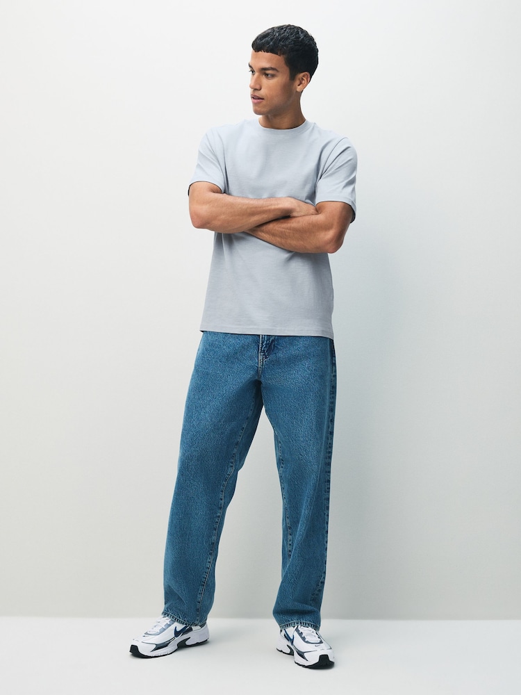 Blue 100% Cotton Short Sleeve Slub T-Shirt - Image 2 of 7 Blue 100% Cotton Short Sleeve Slub T-Shirt - Image 2 of 7