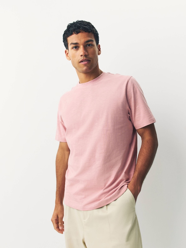 Pink 100% Cotton Short Sleeve Slub T-Shirt - Image 1 of 7 Pink 100% Cotton Short Sleeve Slub T-Shirt - Image 1 of 7