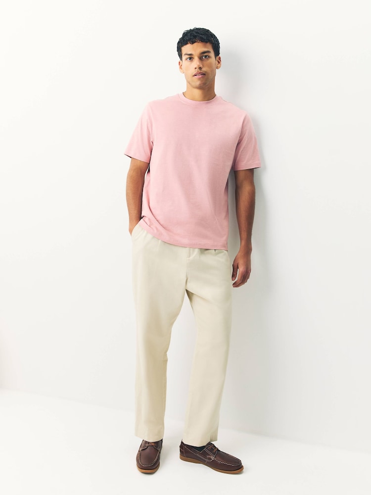 Pink 100% Cotton Short Sleeve Slub T-Shirt - Image 2 of 7 Pink 100% Cotton Short Sleeve Slub T-Shirt - Image 2 of 7