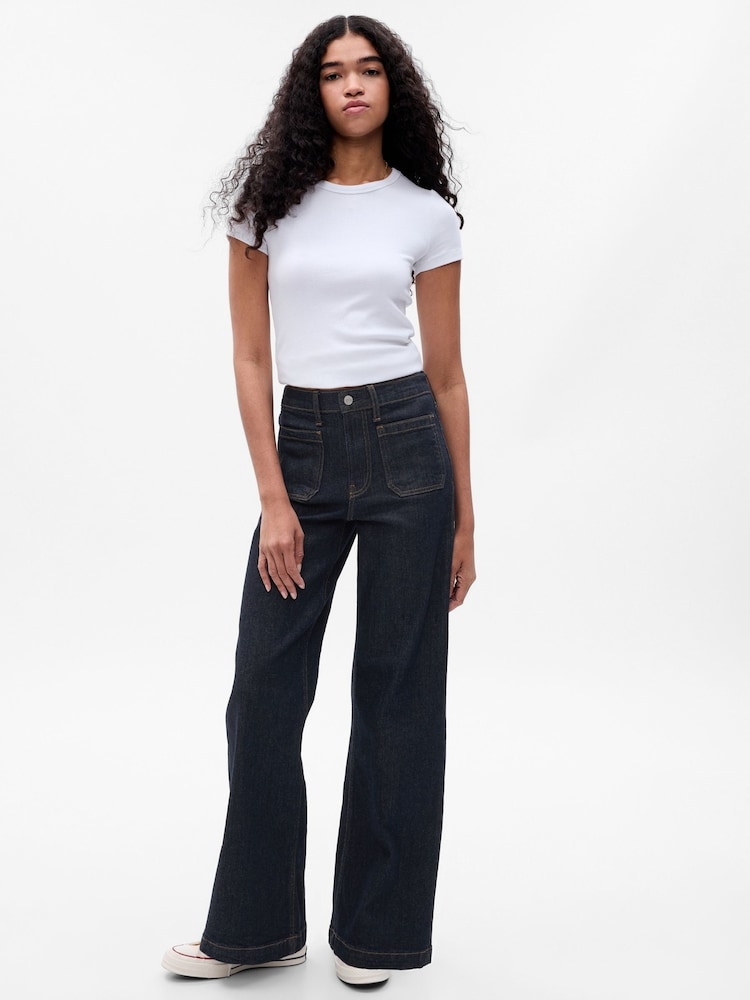 Gap Dark Blue High Waisted Stride Wide-Leg Jeans - Image 1 of 6