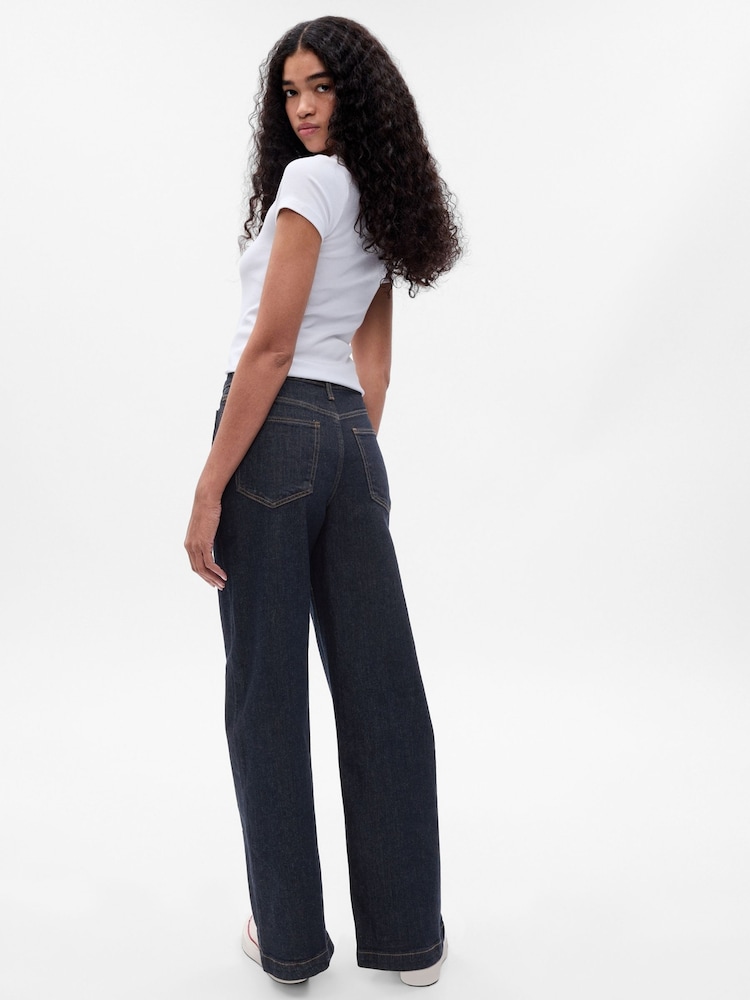 Gap Dark Blue High Waisted Stride Wide-Leg Jeans - Image 2 of 6