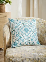 Blue Floral Tile Printed Cushion - Image 1 of 6