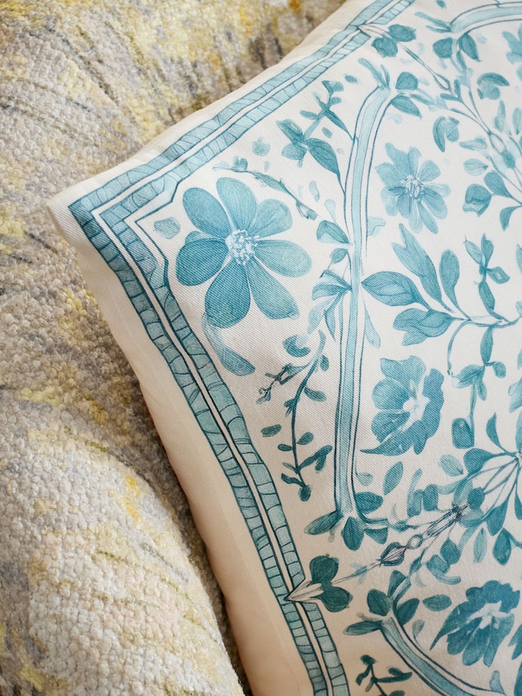 Blue Floral Tile Printed Cushion - Image 2 of 6