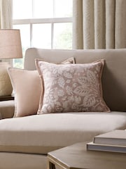 Pink/Natural Country Luxe Floral Print Woodblock Cushion - Image 1 of 5