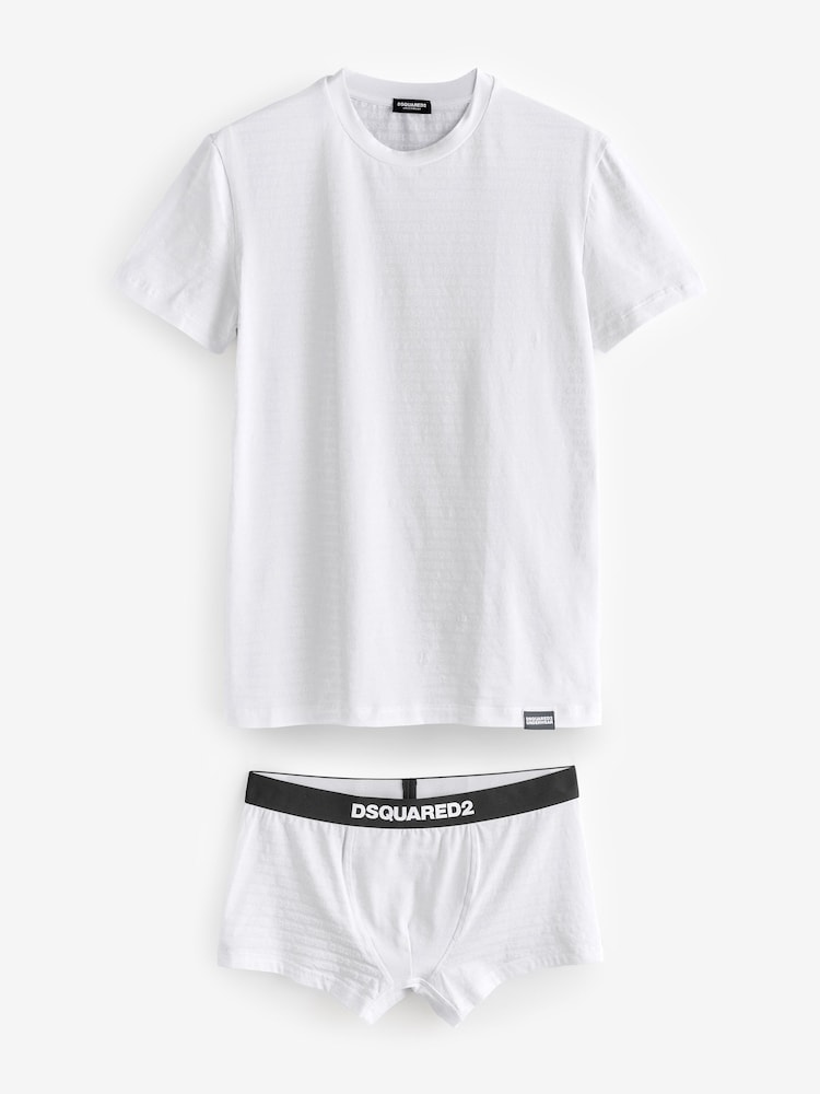DSquared2 White Underwear Logo Print T-Shirt And Boxers Gift Set - Image 1 of 1 DSquared2 White Underwear Logo Print T-Shirt And Boxers Gift Set - Image 1 of 1