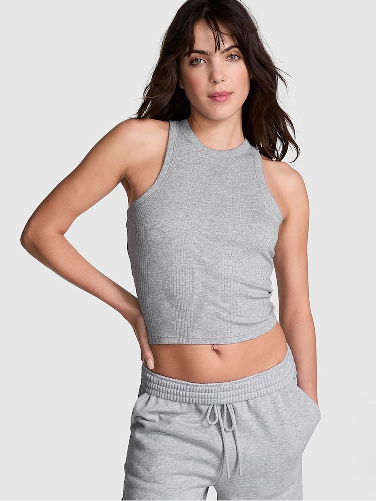 Victoria's Secret PINK Grey Heather Rib Tank Top - Image 1 of 3 Victoria's Secret PINK Grey Heather Rib Tank Top - Image 1 of 3