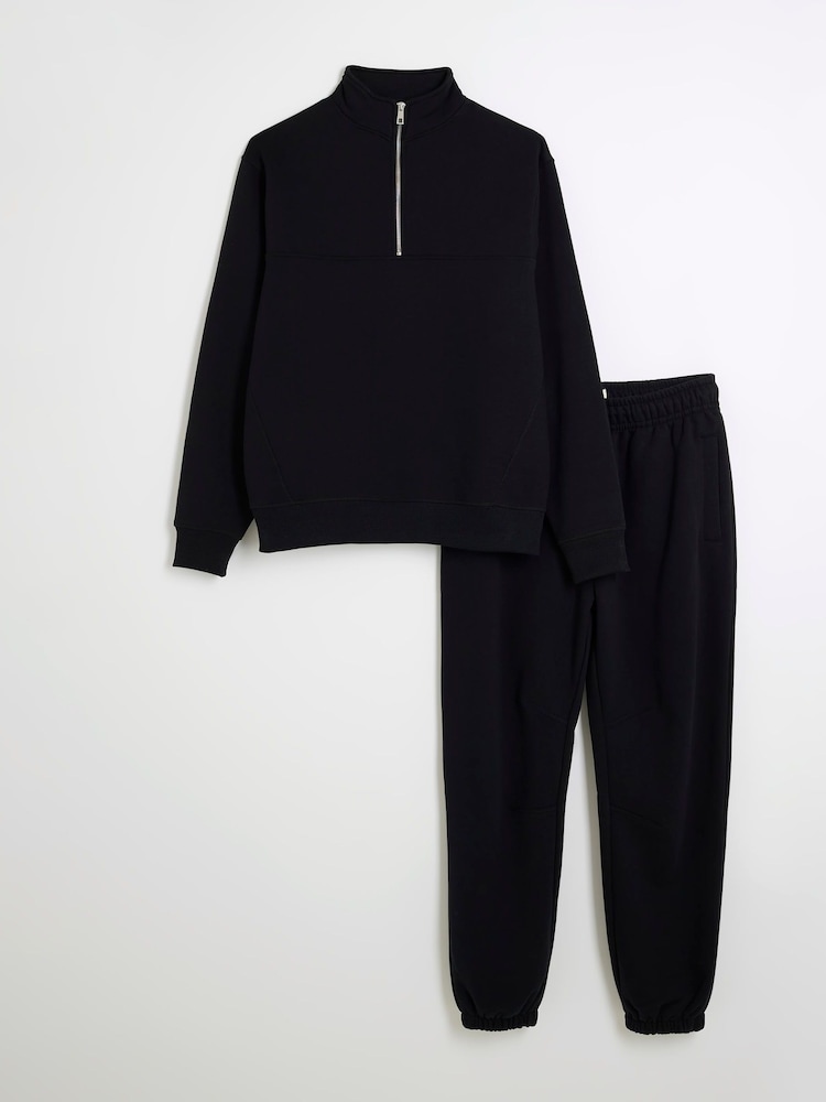 River Island Black Regular Fit Essential Funnel 100% Cotton Joggers Pack - Image 5 of 6