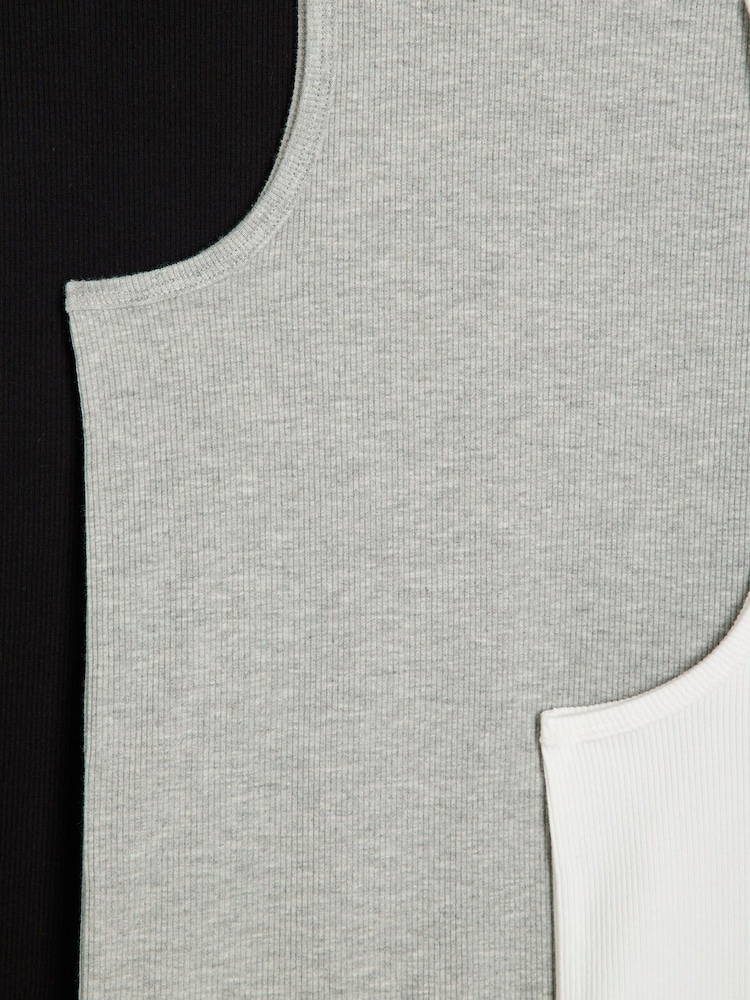 River Island Grey Marl Mixed Muscle fit Ribbed Vests 3 Pack - Image 5 of 5