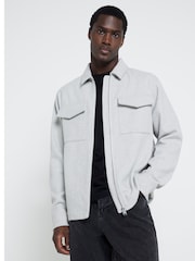 River Island Grey Plain Zipper Overshirt - Image 1 of 6