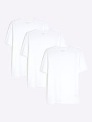 River Island White Muscle Fit 100% Cotton T-Shirts 3 Pack - Image 1 of 5