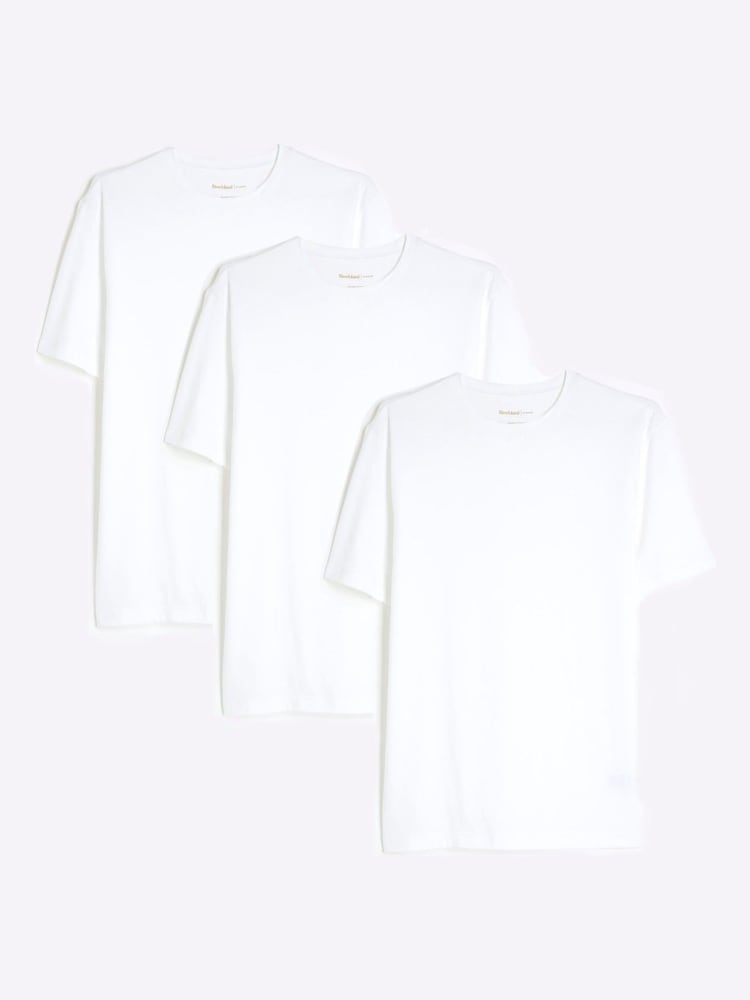 River Island White Muscle Fit 100% Cotton T-Shirts 3 Pack - Image 1 of 5
