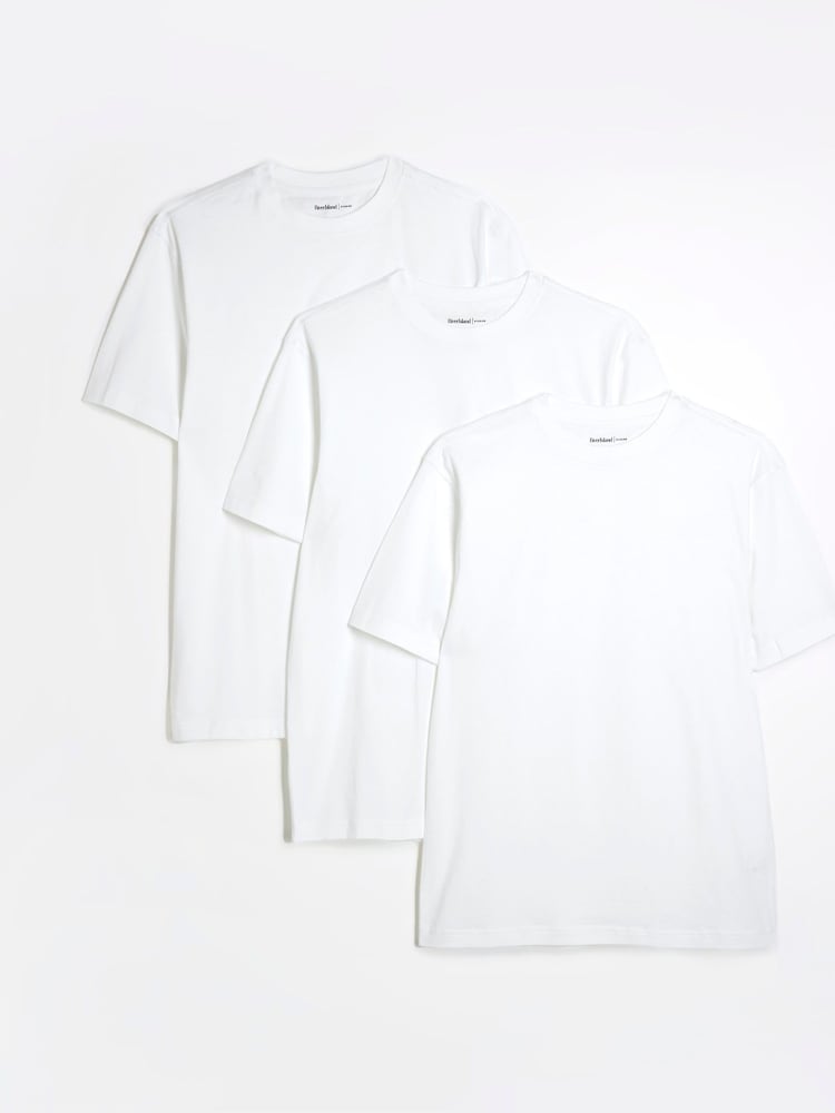 River Island White Regular Fit T-Shirts 3 Pack - Image 1 of 6
