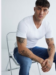 River Island Blue Muscle Fit V-Neck T-Shirts 3 Pack - Image 4 of 6