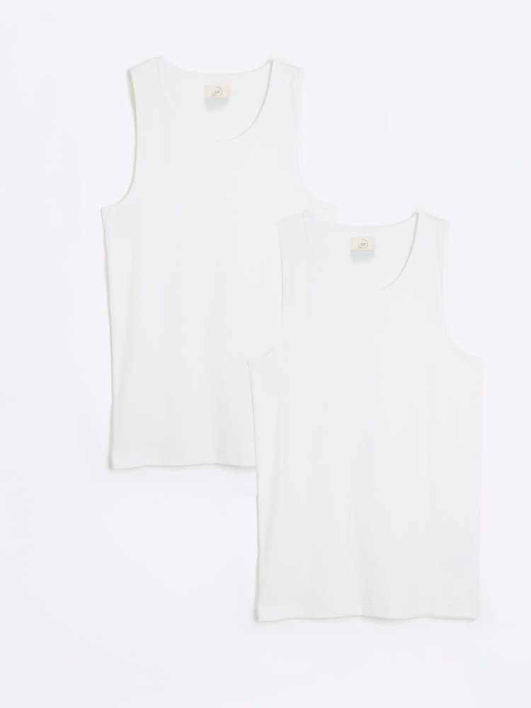 River Island White Muscle fit Ribbed vests 2 pack - Image 1 of 5