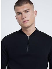 River Island Black Slim Fit Square Neck Pique 100% Cotton Polo Shirt - Image 4 of 6