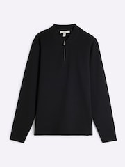 River Island Black Slim Fit Square Neck Pique 100% Cotton Polo Shirt - Image 5 of 6