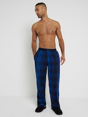 River Island Blue Woven Check Pyjamas 100% Cotton Trousers - Image 1 of 4