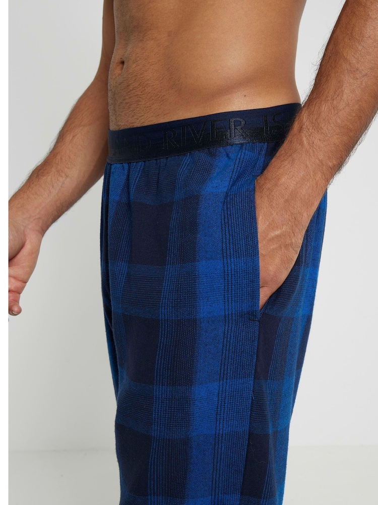 River Island Blue Woven Check Pyjamas 100% Cotton Trousers - Image 2 of 4