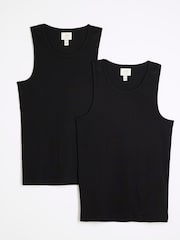 River Island Black Muscle fit Ribbed vests 2 pack - Image 1 of 5