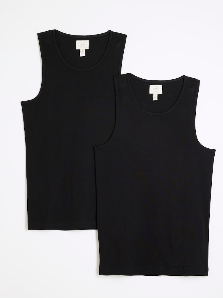 River Island Black Muscle fit Ribbed vests 2 pack - Image 1 of 5