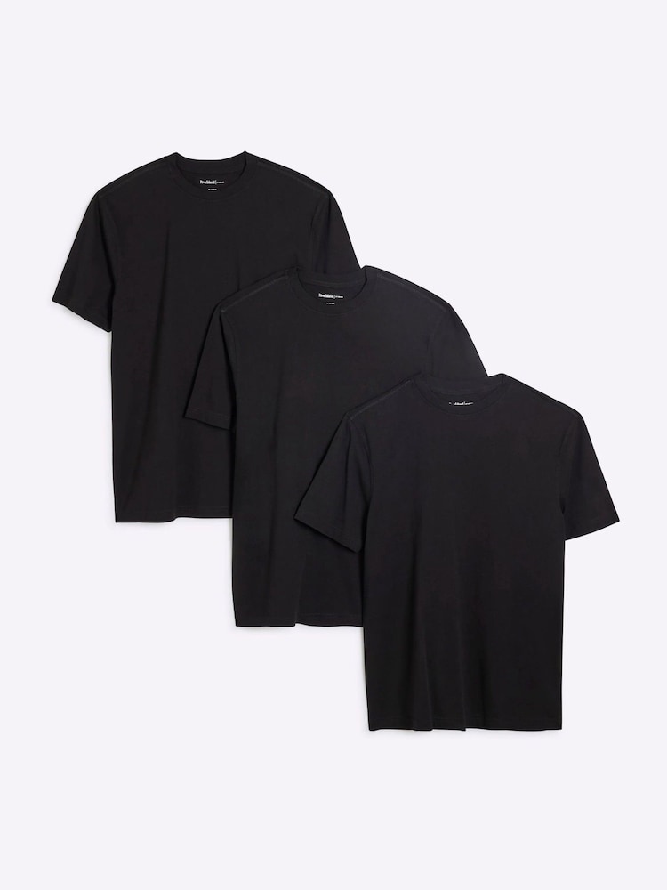River Island Black Slim Fit T-Shirts 3 Pack - Image 1 of 5