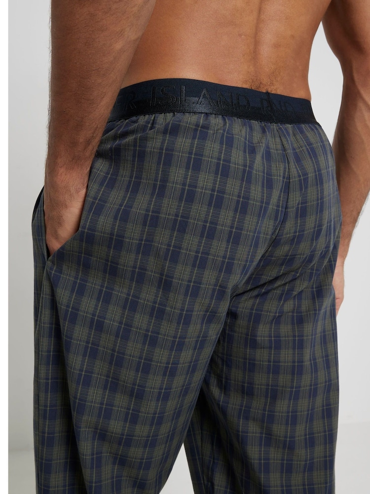 River Island Green Woven Check Pyjamas 100% Cotton Trousers - Image 2 of 4