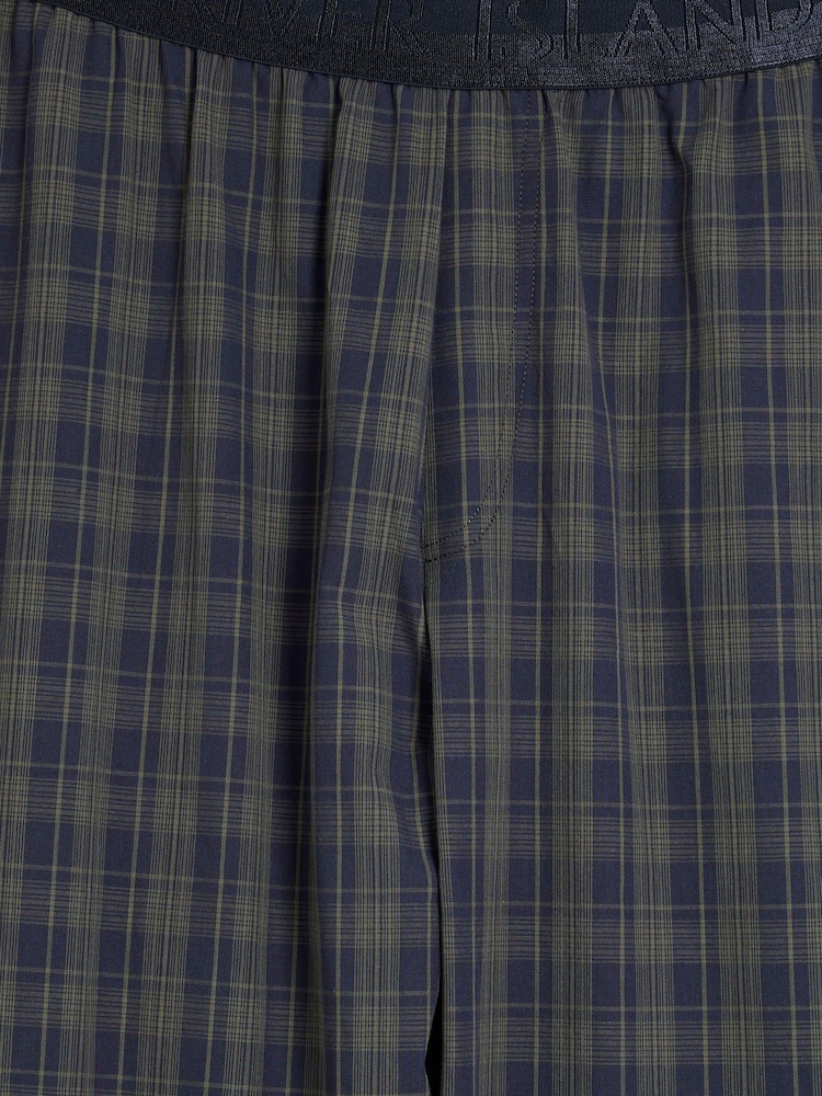River Island Green Woven Check Pyjamas 100% Cotton Trousers - Image 4 of 4